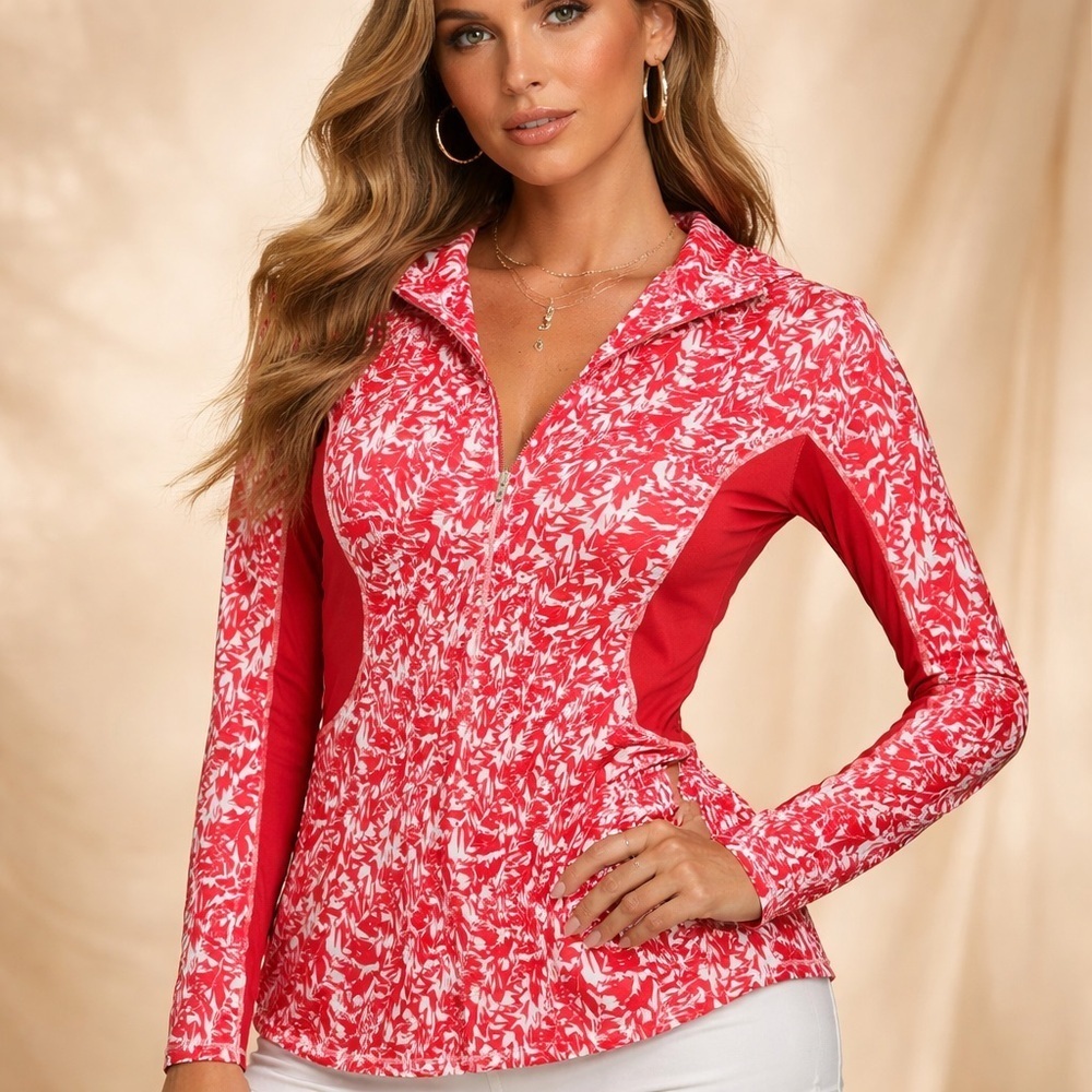 adidas Women's Red and White Button Down Shirt